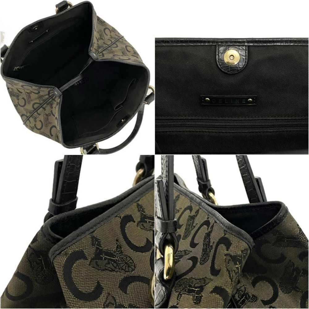 Celine Tote Bag Black Beige Macadam Carriage Shoulder All over - Picture 7 of 10